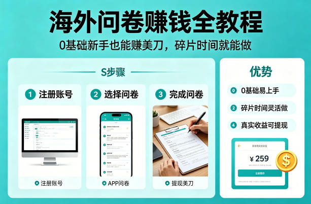 海外问卷賺钱全教程，0基础新手也能賺美刀，碎片时间就能做-沧海聊项目