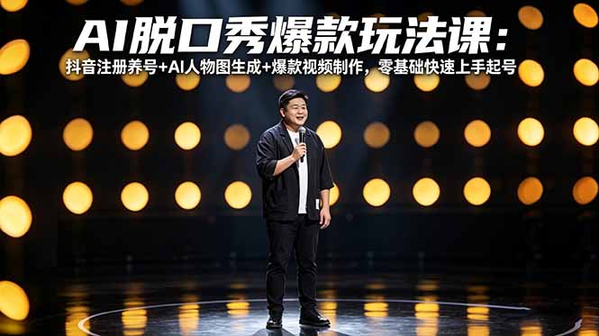 AI脱口秀爆款玩法课：抖音注册养号+AI人物图生成+爆款视频制作，零基础快速上手起号-沧海聊项目