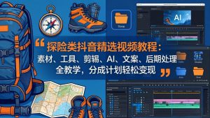 探险类抖音精选视频教程：素材、工具、剪辑、AI、文案、后期处理全教学，分成计划轻松变现-沧海聊项目
