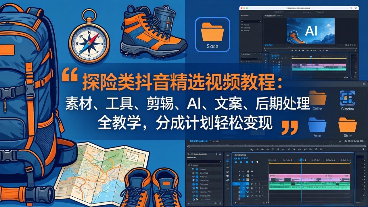 探险类抖音精选视频教程：素材、工具、剪辑、AI、文案、后期处理全教学，分成计划轻松变现-沧海聊项目