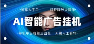 AI 智能广告挂机 全自动ai脚本运行 日入300-400无需人工看守 长期稳定 可矩阵放大-沧海聊项目