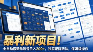 暴利新项目！全自动搬砖单账号日入200+，独家矩阵玩法，保姆级操作【揭秘】-沧海聊项目