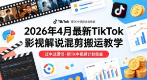 26年4月最新TikTok影视解说混剪搬运教学，过中过原创，撸TK中视频计划收益-沧海聊项目