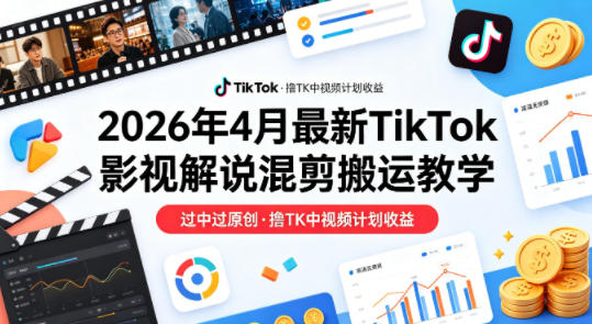 26年4月最新TikTok影视解说混剪搬运教学，过中过原创，撸TK中视频计划收益-沧海聊项目