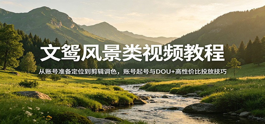 文鸳风景类视频教程：从账号准备定位到剪辑调色，账号起号与DOU+高性价比投放技巧-沧海聊项目