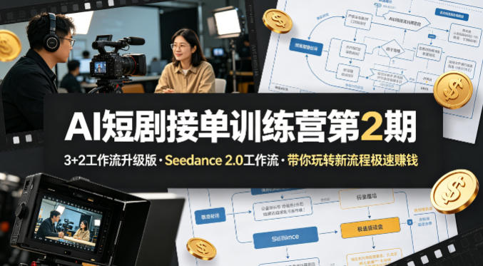 AI短剧接单训练营第2期，3+2工作流升级版，Seedance 2.0工作流，带你玩转新流程极速賺钱-沧海聊项目