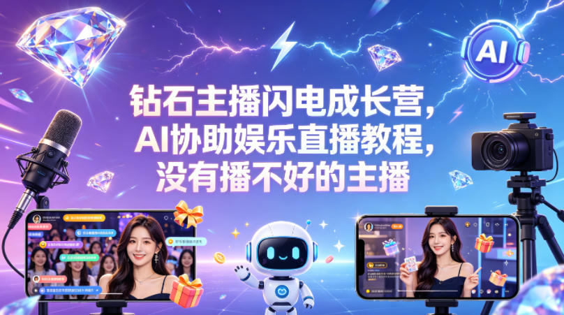 钻石主播闪电成长营，Al协助娱乐直播教程，没有播不好的主播-沧海聊项目