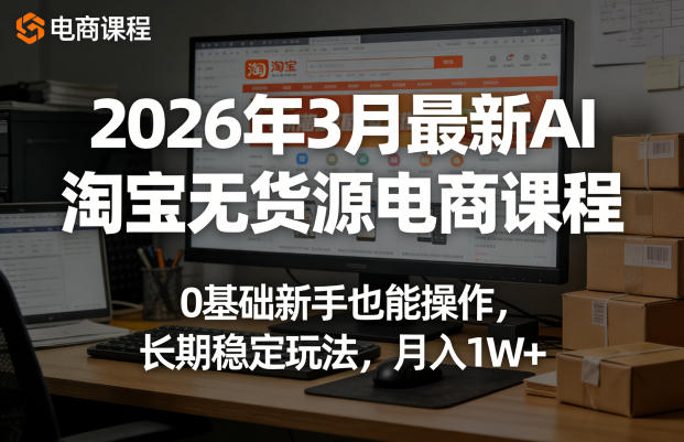 2026年3月最新AI淘宝无货源电商课程，0基础新手也能操作，长期稳定玩法，月入1W+(更新0415)-沧海聊项目