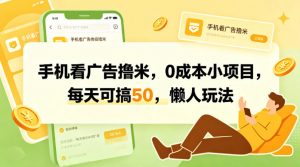 手机看广告撸米，0成本小项目，每天可搞50，懒人玩法-沧海聊项目