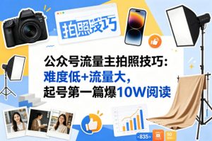 公众号流量主之拍照技巧赛道，难度低+流量大，起号第一篇就爆了10w阅读-沧海聊项目