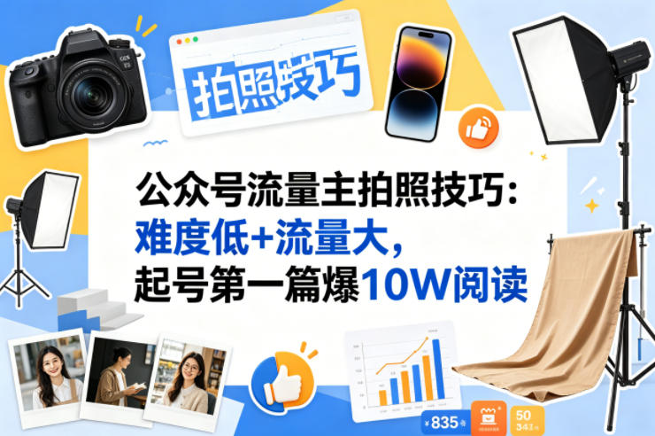 公众号流量主之拍照技巧赛道，难度低+流量大，起号第一篇就爆了10w阅读-沧海聊项目