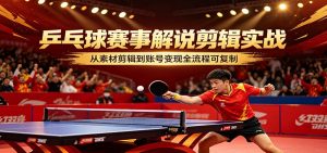 乒乓球赛事解说剪辑实战，从素材剪辑到账号变现全流程可复制-沧海聊项目