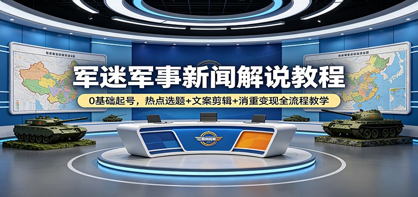 军迷军事新闻解说教程：0基础起号，热点选题+文案剪辑+消重变现全流程教学-沧海聊项目