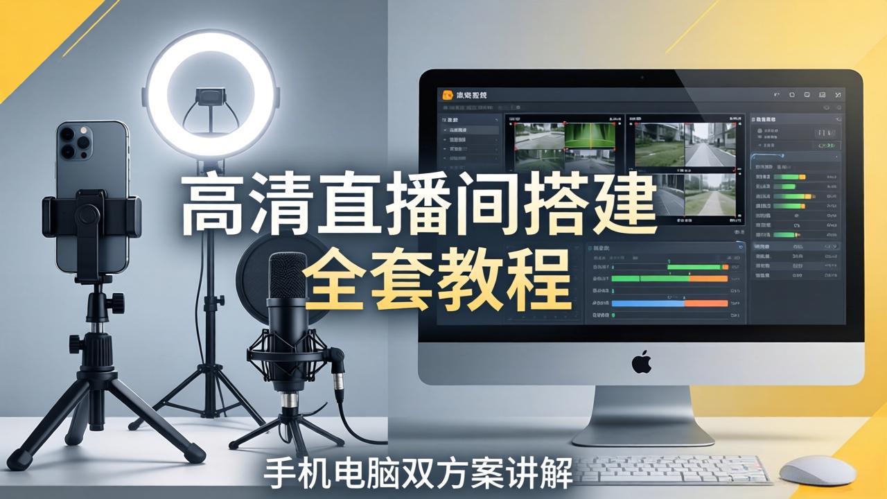 高清直播间搭建全套教程，手机电脑双方案讲解，设备选型调试多机位实操教学-沧海聊项目