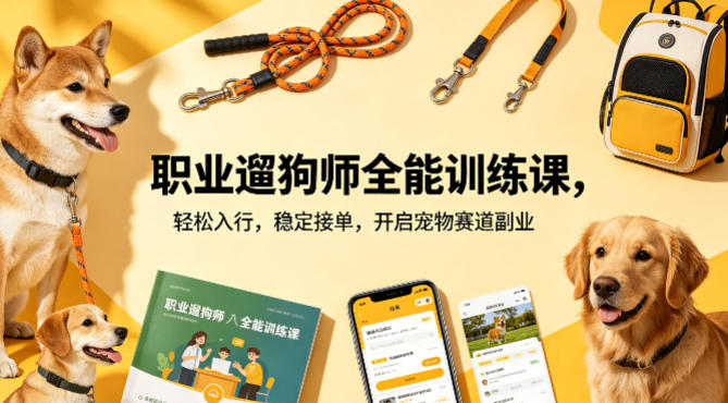职业遛狗师全能训练课，轻松入行，稳定接单，开启宠物赛道副业-沧海聊项目