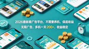 2026最新看广告平台，不需要养机，保底收益，无限广告，多机一天200+，收益稳定【揭秘】-沧海聊项目