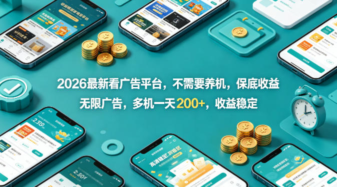 2026最新看广告平台，不需要养机，保底收益，无限广告，多机一天200+，收益稳定【揭秘】-沧海聊项目