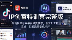 IP创富特训营完整版：抖音视频号双平台带货教学，全套AI工具实操，打通流量变现闭环-沧海聊项目