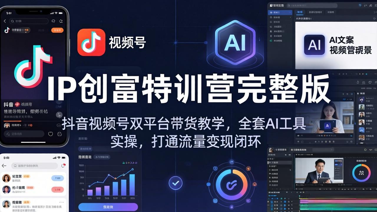 IP创富特训营完整版：抖音视频号双平台带货教学，全套AI工具实操，打通流量变现闭环-沧海聊项目