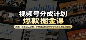 视频号分成计划爆款掘金课：多热门赛道玩法拆解，零基础无脑混剪轻松实现长期被动收益-沧海聊项目