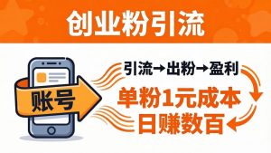 日引50+独家创业粉引流课：1个账号即可开干，单粉1元成本，日赚数百出粉盈利-沧海聊项目