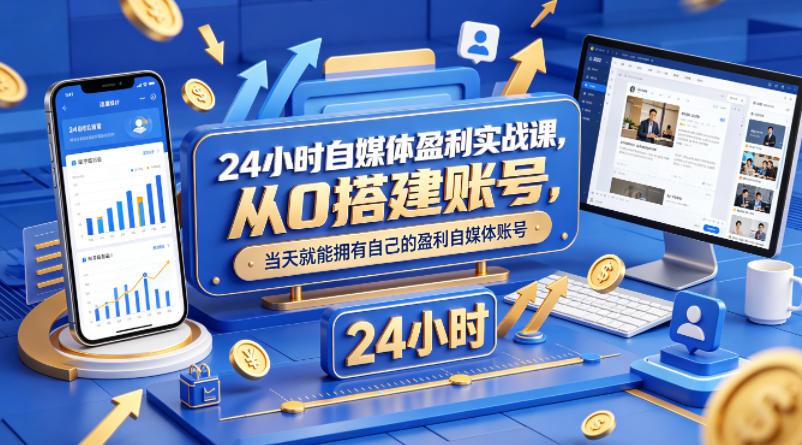 24小时自媒体盈利实战课，从0搭建账号，当天就能拥有自己的盈利自媒体账号-沧海聊项目