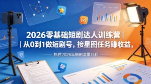 2026零基础短剧达人训练营｜从0到1做短剧号，接星图任务賺收益，抓住2026年短剧流量红利-沧海聊项目