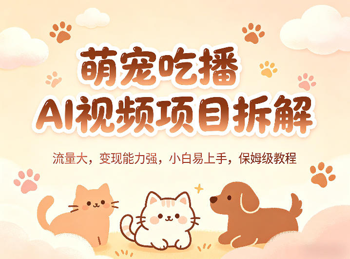 萌宠吃播AI视频项目拆解，流量大，变现能力强，小白易上手，保姆级教程-沧海聊项目