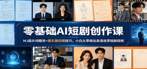 零基础AI短剧创作课：MJ提示词精讲+图生图控图技巧，小白从零做出高清连贯短剧视频-沧海聊项目