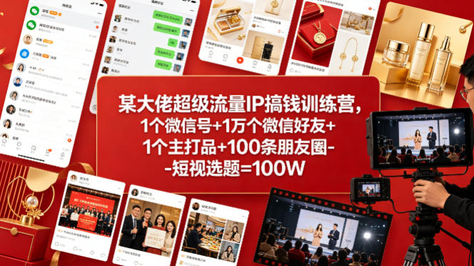 某大佬超级流量IP搞钱训练营，1个微信号+1万个微信好友+1个主打品+100条朋友圈-短视选题=100W-沧海聊项目