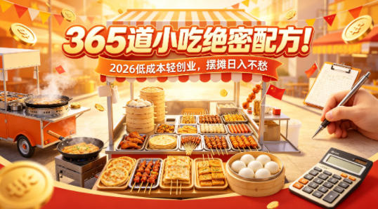 365道小吃绝密配方！2026低成本轻创业，摆摊日入不愁-沧海聊项目