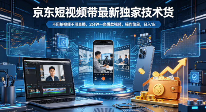 京东短视频带货最新独家技术，不用拍视频不用直播，2分钟一条爆款视频，操作简单，日入1k+【揭秘】-沧海聊项目