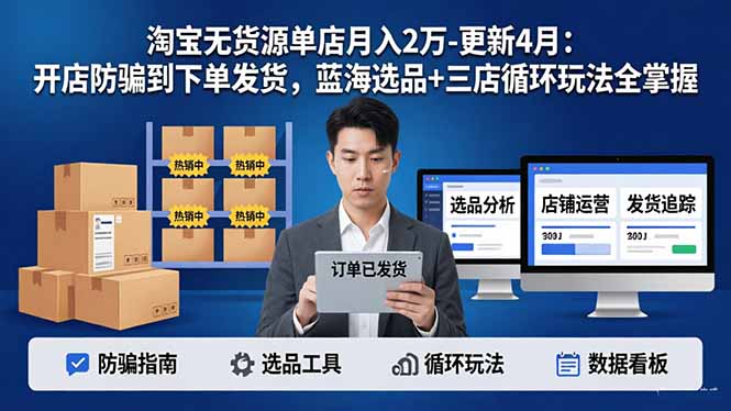 淘宝无货源5.0单店月入2万-更新4月：开店防骗到下单发货，蓝海选品+三店循环玩法全掌握-沧海聊项目