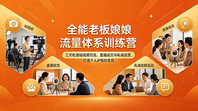 全能老板娘流量体系训练营，三天吃透短视频引流、直播成交与私域运营，打造个人IP轻松变现-沧海聊项目