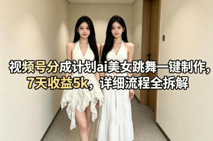 视频号分成计划ai美女跳舞一键制作，7天收益5k，详细流程全拆解-沧海聊项目