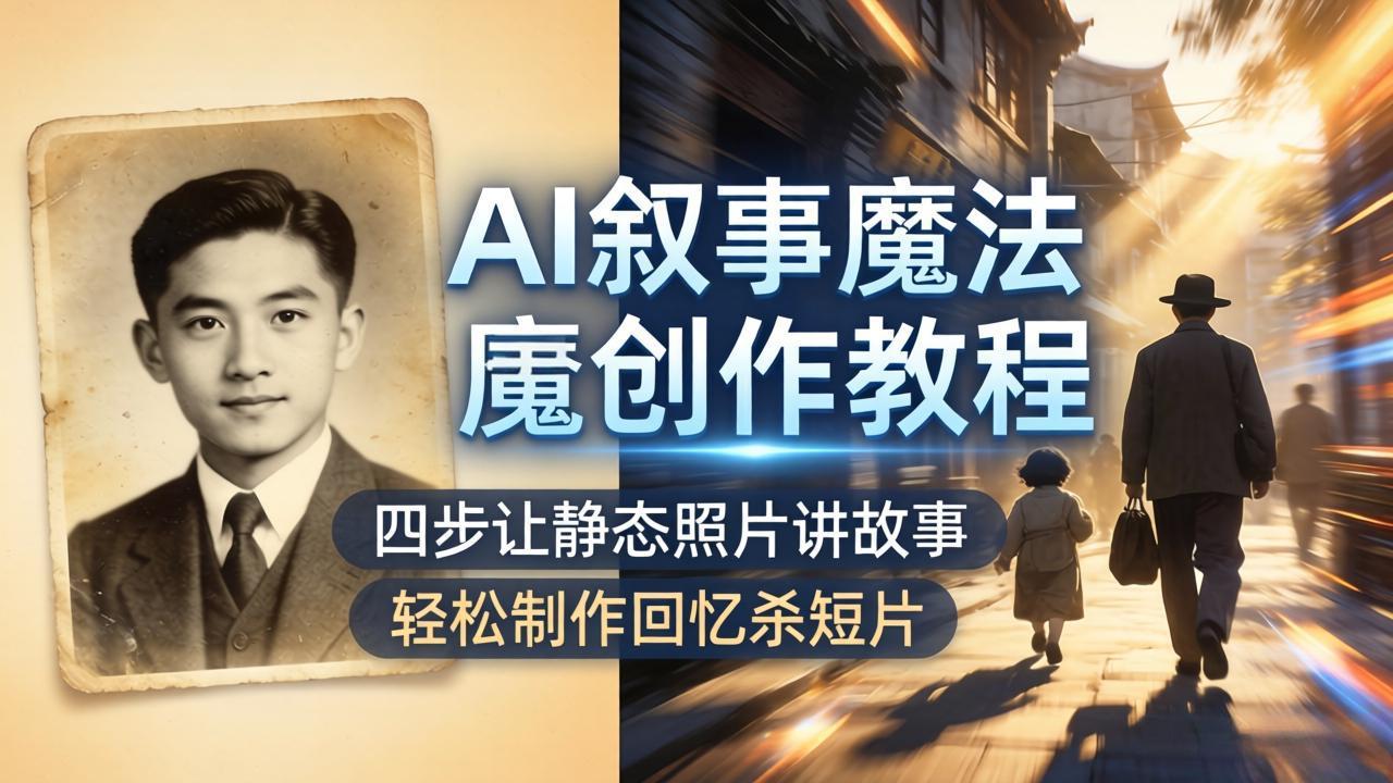 AI叙事魔法创作教程，四步让静态照片讲故事，老照片修复加动态特效，轻松制作回忆杀短片-沧海聊项目