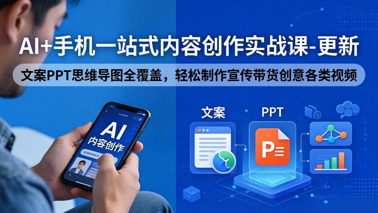 AI+手机一站式内容创作实战课-更新，文案PPT思维导图全覆盖，轻松制作宣传带货创意各类视频-沧海聊项目