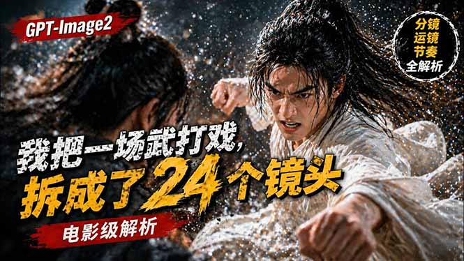 用GPT-Image2，把一段武打对决拆成24个连续镜头，从人物建立、动作衔接、运镜节奏，到情绪爆发-沧海聊项目