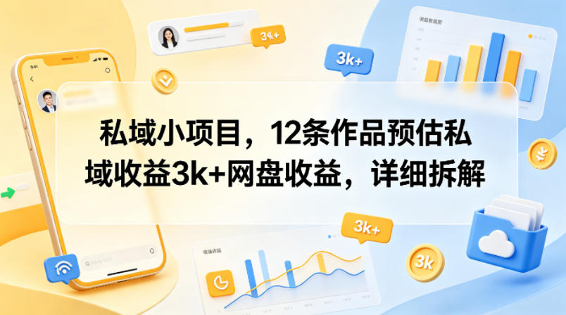 私域小项目，12条作品预估私域收益3k+网盘收益，详细拆解-沧海聊项目