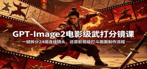 GPT-Image2电影级武打分镜课：一键拆分24组连续镜头，还原影视级打斗画面制作流程-沧海聊项目