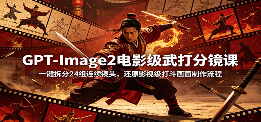 GPT-Image2电影级武打分镜课：一键拆分24组连续镜头，还原影视级打斗画面制作流程-沧海聊项目