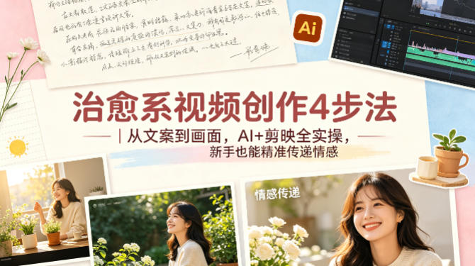 治愈系视频创作4步法｜从文案到画面，AI+剪映全实操，新手也能精准传递情感-沧海聊项目
