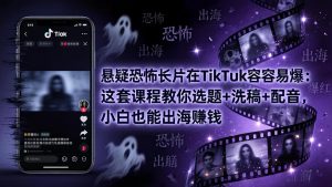 悬疑恐怖长片在TikTok最容易爆：这套课程教你选题+洗稿+配音，小白也能出海赚钱-沧海聊项目