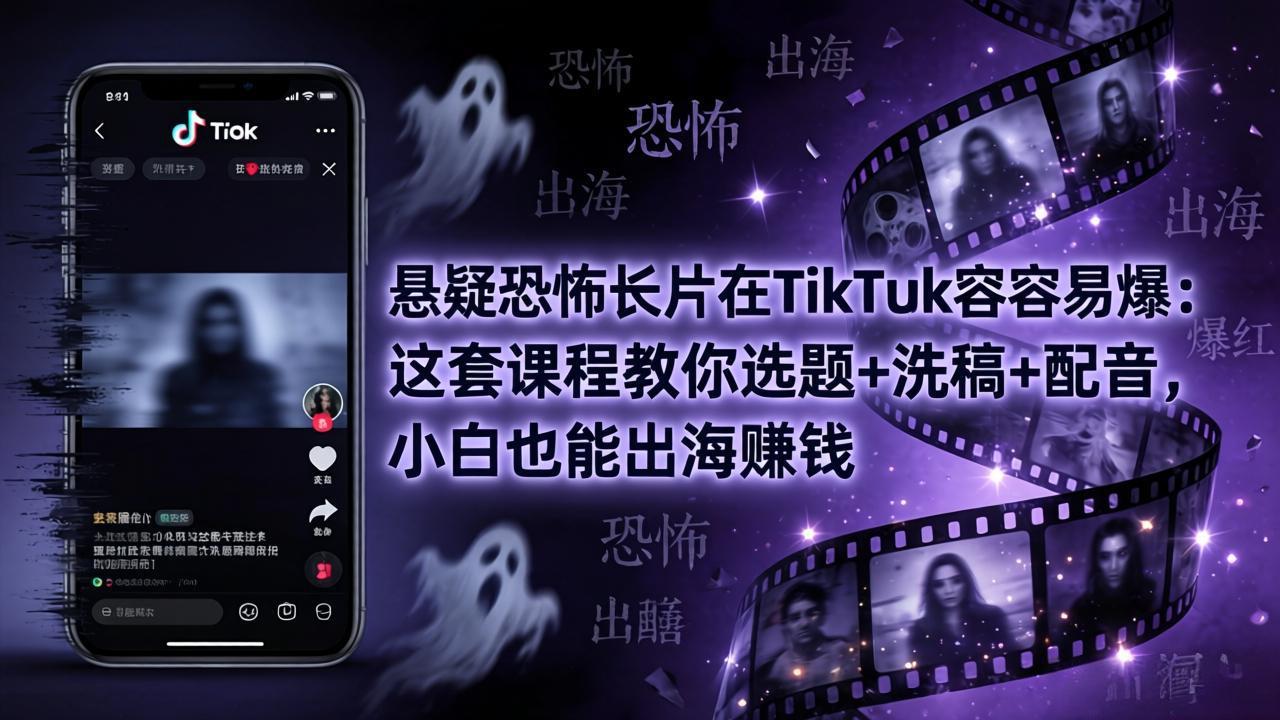 悬疑恐怖长片在TikTok最容易爆：这套课程教你选题+洗稿+配音，小白也能出海赚钱-沧海聊项目