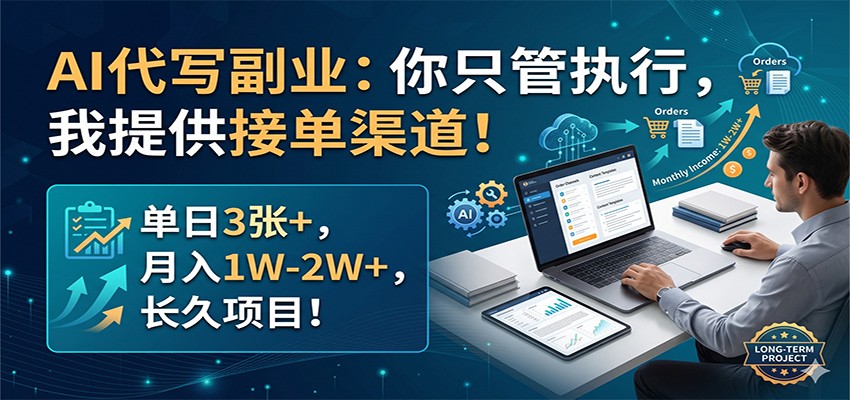 AI代写副业：你只管执行，我提供接单渠道！单日3张+，月入1W-2W+，长久项目-沧海聊项目