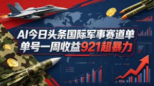 AI今日头条国际军事赛道，单号一周收益921，超暴力-沧海聊项目