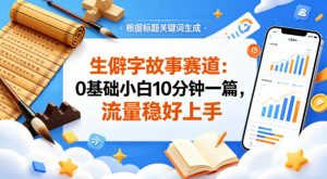 公众号流量主——生僻字故事赛道，流量稳，好上手，0基础小白也能10分钟一篇-沧海聊项目