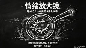 AI制作“情绪放大镜“视频，25条视频涨粉29.6W粉，流量巨大，制作简单，全流程教程-沧海聊项目