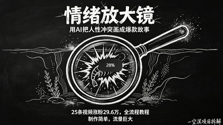 AI制作“情绪放大镜“视频，25条视频涨粉29.6W粉，流量巨大，制作简单，全流程教程-沧海聊项目