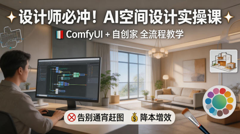 设计师必冲！AI空间设计实操课，ComfyUI+自创家全教学，告别通宵赶图，降本增效-沧海聊项目